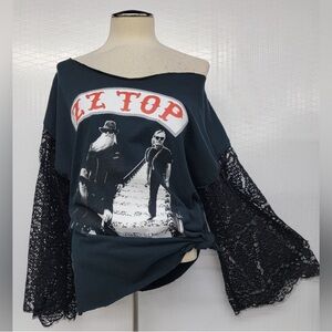 Women's Rocker Vintage concert t shirt handmade lace bell sleeves